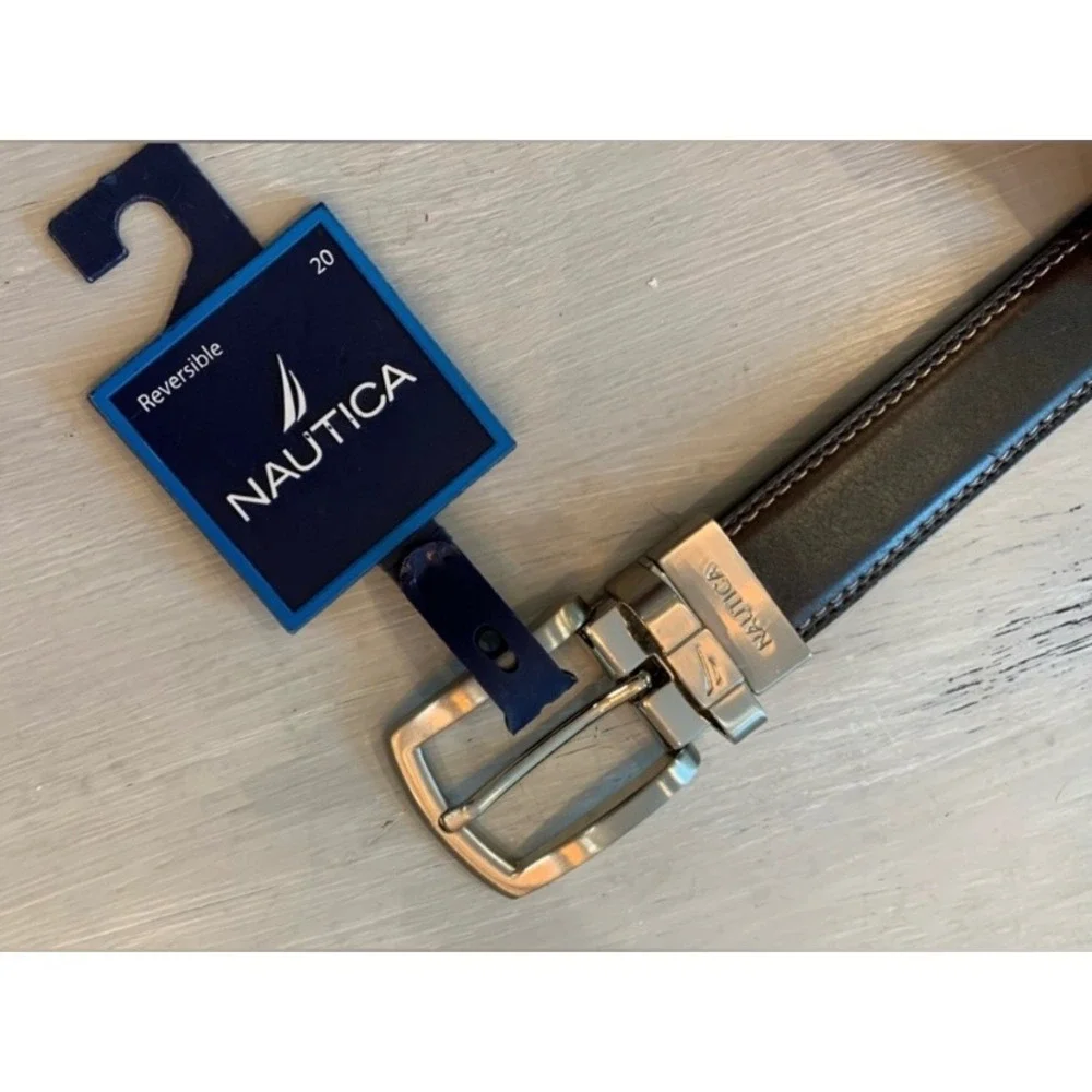 NWT Nautica Reversible Belt Black Brown Minimalist Preppy-20